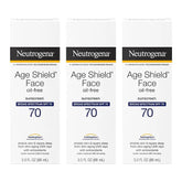 Neutrogena Age Shield Face Oil-Free Sunscreen Lotion with Broad Spectrum SPF 70, Non-Comedogenic Moisturizing Sunscreen to Help Prevent Signs of Aging, PABA-Free, 3 fl. oz (Pack of 3)