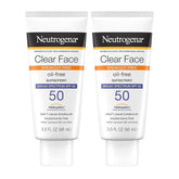 Neutrogena Clear Face Sunscreen Lotion for Acne-Prone Skin, Broad Spectrum SPF 50 Facial Sunscreen for Oily Skin, Oil-, Fragrance- & Oxybenzone-Free Water Resistant Sunscreen, Twin Pack, 2 x 3 fl. oz