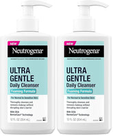 Neutrogena Ultra Gentle Foaming Facial Cleanser, Foaming Face Wash for Sensitive Skin, Gently Cleanses Away Dirt, Oil & Makeup Without Over Drying, Fragrance-Free, 12 fl. oz (Pack of 2)