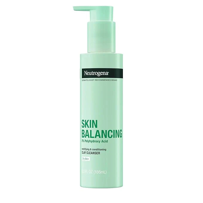 Neutrogena Skin Balancing Kaolin Clay Cleanser with 2% Polyhydroxy Acid (PHA), Mattifying & Conditioning Face Wash for Oily Skin, Paraben-Free, Soap-Free, Sulfate-Free, 6.3 oz